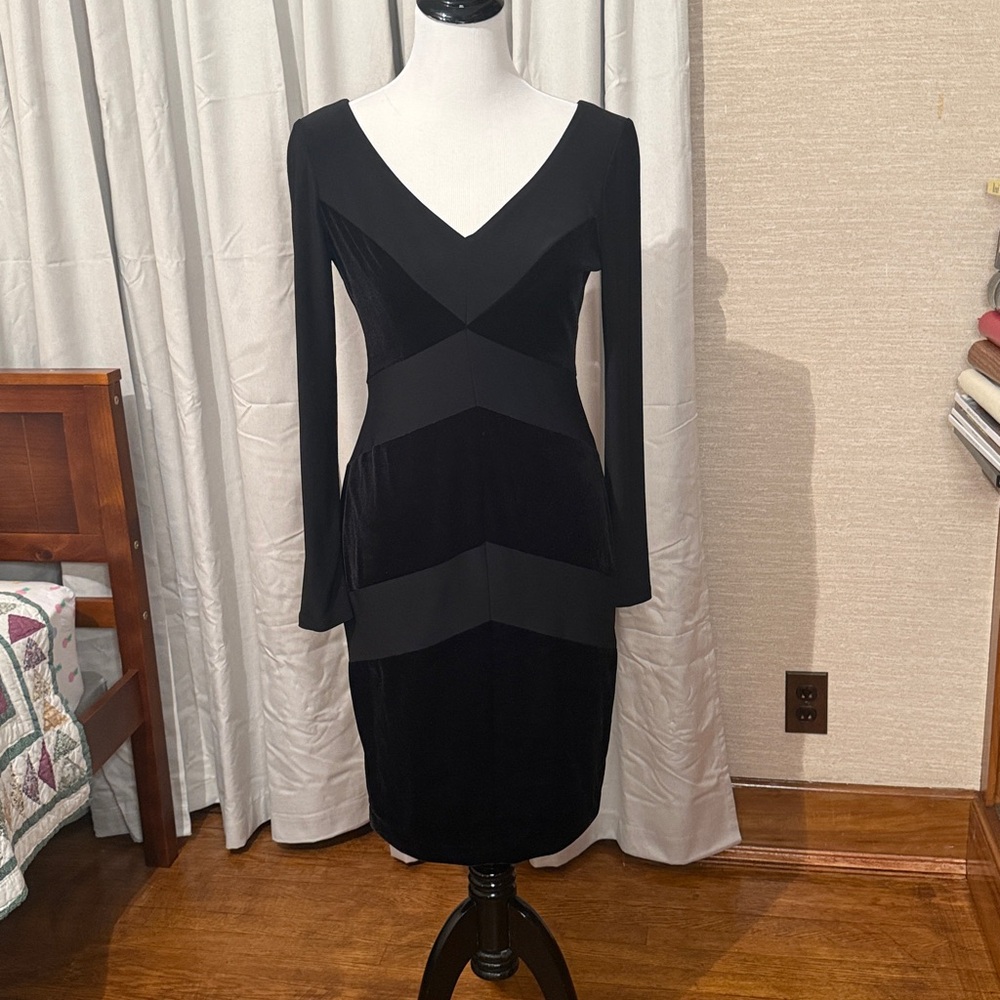 Ralph Lauren Black Velvet and Silk Long Sleeve Dress